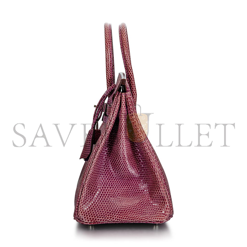 H**mes master birkin 30 lizard wine red silver buckle h028352ca51 (30*22*16cm)